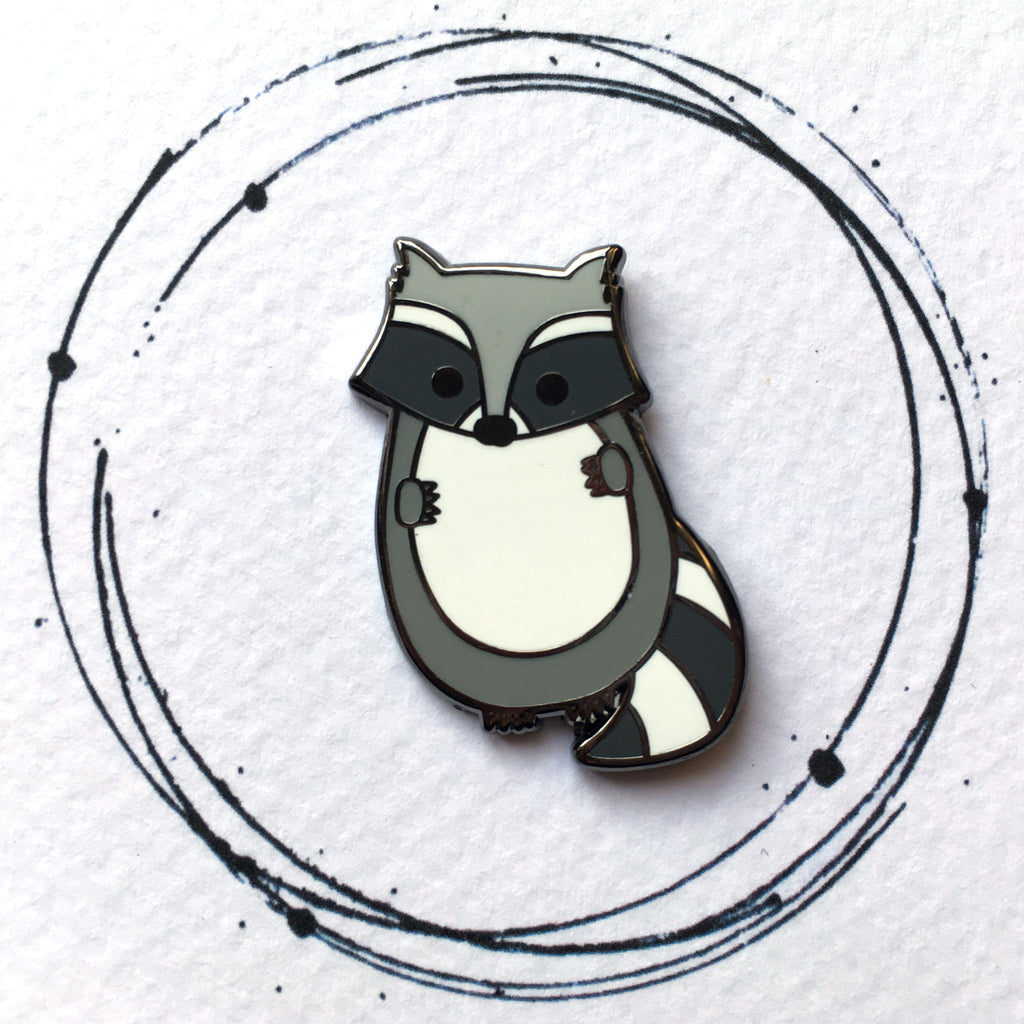 raccoon badge, raccoon badge front view, raccoon pin badge, raccoon enamel badge, raccoon enamel pin badge, raccoon gift