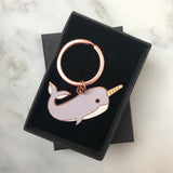 narwhal keyring, narwhal key ring, narwhal keychain, narwhal key fob, narwhal accessory, gift for narwhal lover, narwhal gift, cute keyring, quirky keyring, unusual keyring, enamel keyring