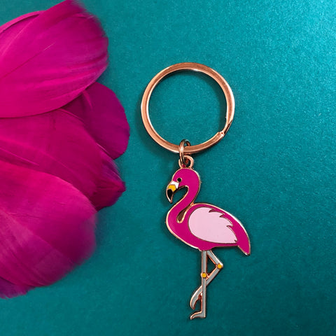 flamingo keyring, flamingo keychain, flamingo key ring, flamingo accessory, flamingo enamel keyring, enamel keyring, pink keyring, tropical keyring