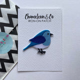 blue bird patch, bluebird patch, bluejay patch, bluebird embroidered patch, bluebird iron on patch