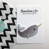 narwhal patch, narwhal embroidered patch, narwhal iron on patch, small cute gift for narwhal lover, narwhal gift, narwhal clothes accessory