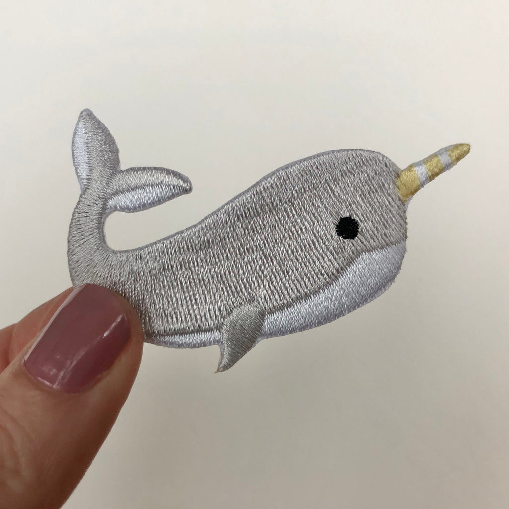 narwhal patch, narwhal embroidered patch, narwhal iron on patch, small cute gift for narwhal lover, narwhal gift, narwhal clothes accessory
