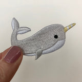 narwhal patch, narwhal embroidered patch, narwhal iron on patch, small cute gift for narwhal lover, narwhal gift, narwhal clothes accessory