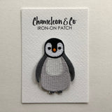 penguin patch, penguin iron on patch, penguin embroidered patch, penguin accessory