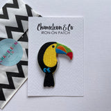 toucan patch, bird patch, tropical patch, toucan embroidered patch, toucan iron on patch, toucan accessory