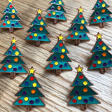 xmas tree pin badges, secret santa gift, christmas accessory, christmas tree jewellery, christmas tree enamel pin, christmas badge, christmas jumper badge, christmas accessory, stylish christmas accessory, tasteful christmas accessory, christmas pin