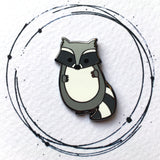 raccoon badge, raccoon badge front view, raccoon pin badge, raccoon enamel badge, raccoon enamel pin badge, raccoon gift
