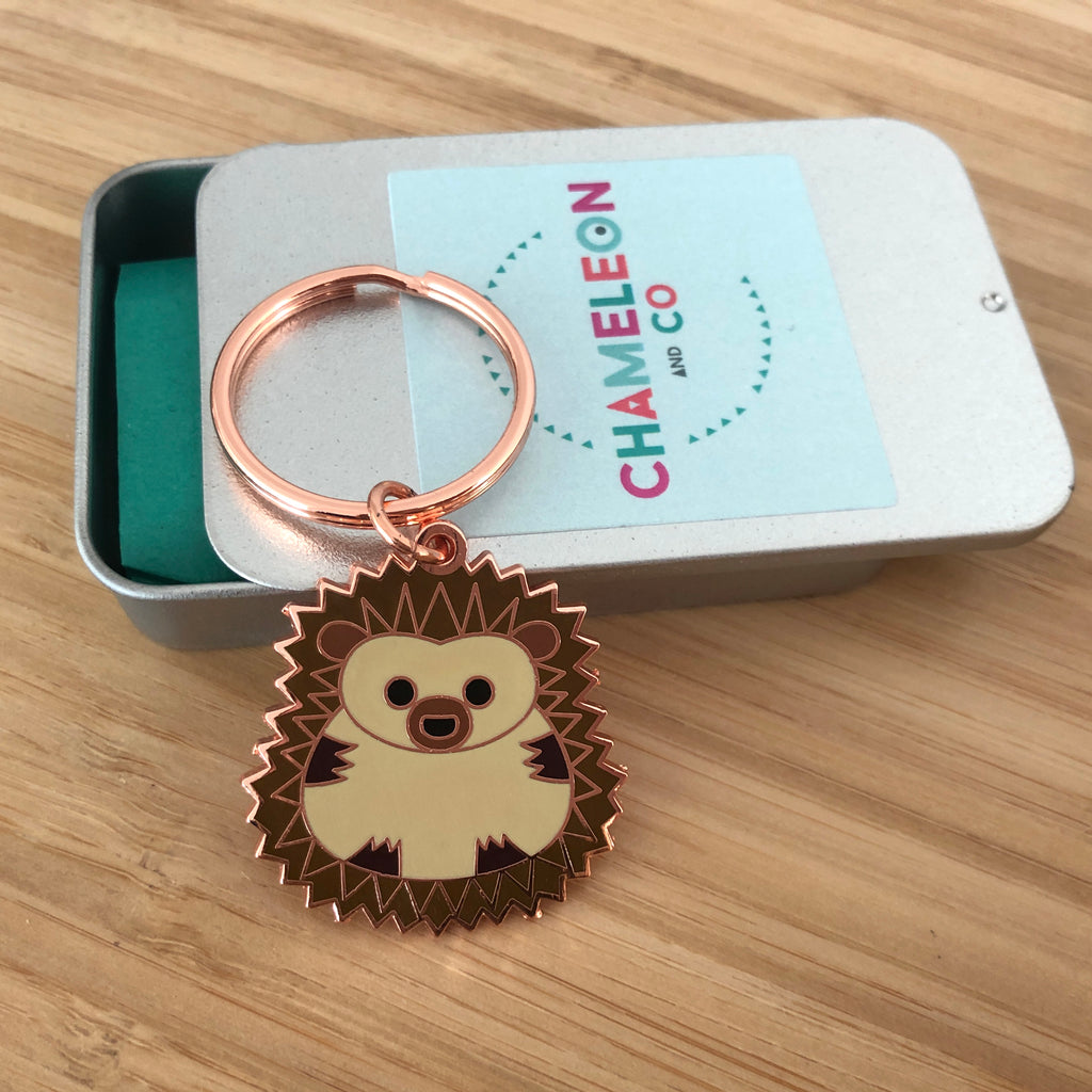 WEVENI Cute Hedgehog Keychain - Stainless Steel Gold Plated Key Ring For Women, 44mm X 53mm