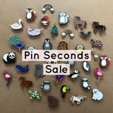 enamel pin seconds sale, b grade enamel pin sale, pin badge seconds, discounted pins, flawed pins, defect pins, bargain pins, b grade pin sale, pin seconds