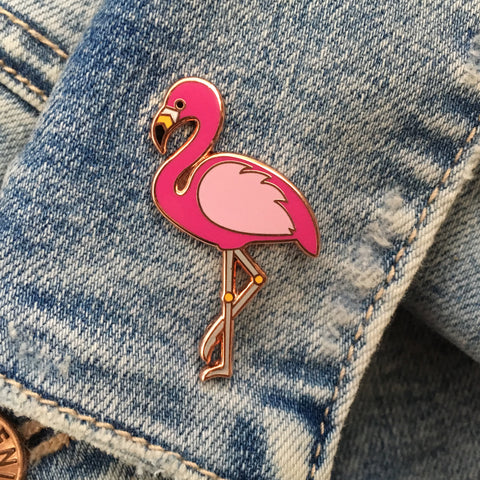 flamingo enamel pin, flamingo pin badge, pink flamingo badge, flamingo lapel pin, flamingo lapel badge, flamingo gift idea, flamingo accessory, tropical, chameleon & co, chameleon & co pin