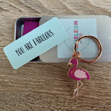 you are fabulous flamingo keyring, flamingo keyring, keyring gift for firend, lockdown gift, isolation gift, quarantine gift, social distance gift, positive message gift for friend, letterbox gift