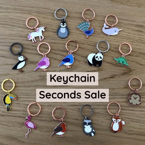 seconds sale, seconds enamel keyrings, B Grade sale, keyring sale, Flawed sale, defective sale, enamel pin seconds