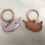 narwhal keyring, narwhal key ring, narwhal keychain, narwhal key fob, narwhal accessory, gift for narwhal lover, narwhal gift, cute keyring, quirky keyring, unusual keyring, enamel keyring