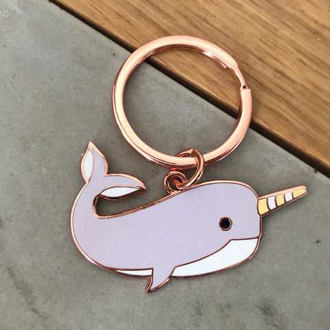 narwhal keyring, narwhal key ring, narwhal keychain, narwhal key fob, narwhal accessory, gift for narwhal lover, narwhal gift, cute keyring, quirky keyring, unusual keyring, enamel keyring