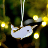 narwhal christmas tree decoration, narwhal xmas decoration, quirky christmas tree decoration, cute christmas tree decoration, child's christmas tree decoration, toddler christmas decoration