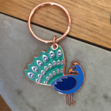 peacock keyring, peacock keychain, peacock key ring, peacock key chain, peacock accessory, enamel keyring, peacock gift, bird keyring, gift for peacock lover, housewarming gift, gift for new home, welcome to your new home gift, moving house gift