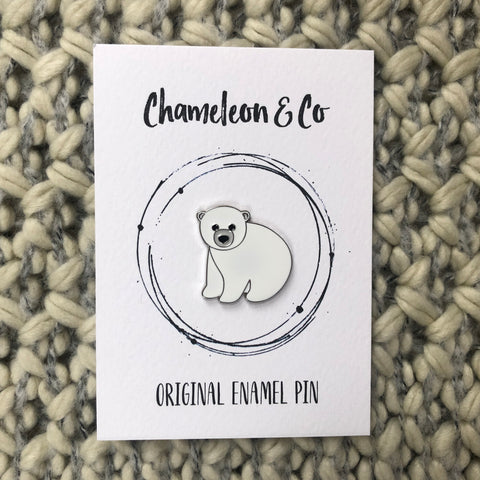 polar bear enamel pin. polar bear pin badge, polar bear lapel pin, polar bear badge, cute polar bear gift, polar bear stocking filler, polar bear secret santa gift