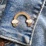 pastel rainbow pin badge, rainbow with raindrops enamel pin, rainbow pin, rainbow badge