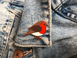 rob badge worn by jay baldes, robin badge worn repair shop, robin pin badge, christmas pin badge, robin enamel pin, robin badge, bird enamel pin, gift for bird lover, pin for christmas jumper, robin